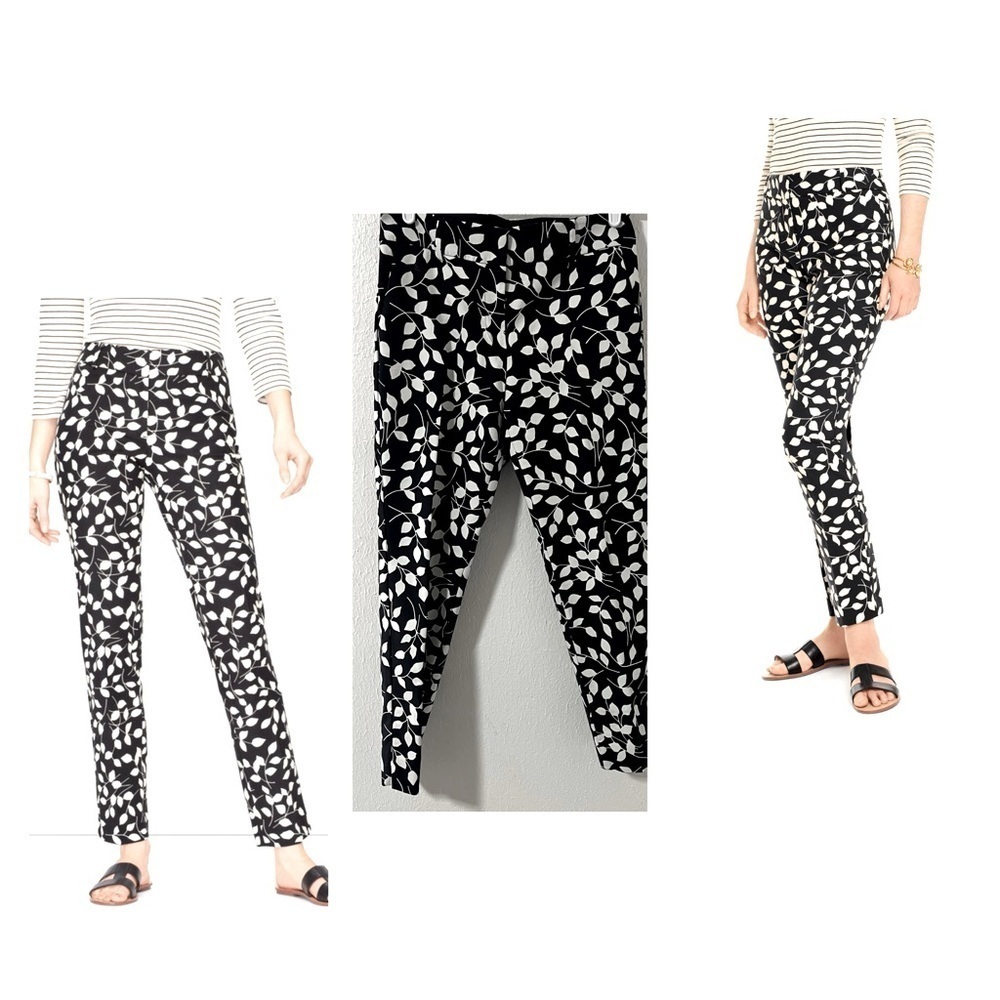 Talbots Women’ Hampshire Pants Black & White All Over Leaf Print EUC No Size Tag